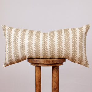 Cream Linen with Green Vine Lumbar Pillow 14x28