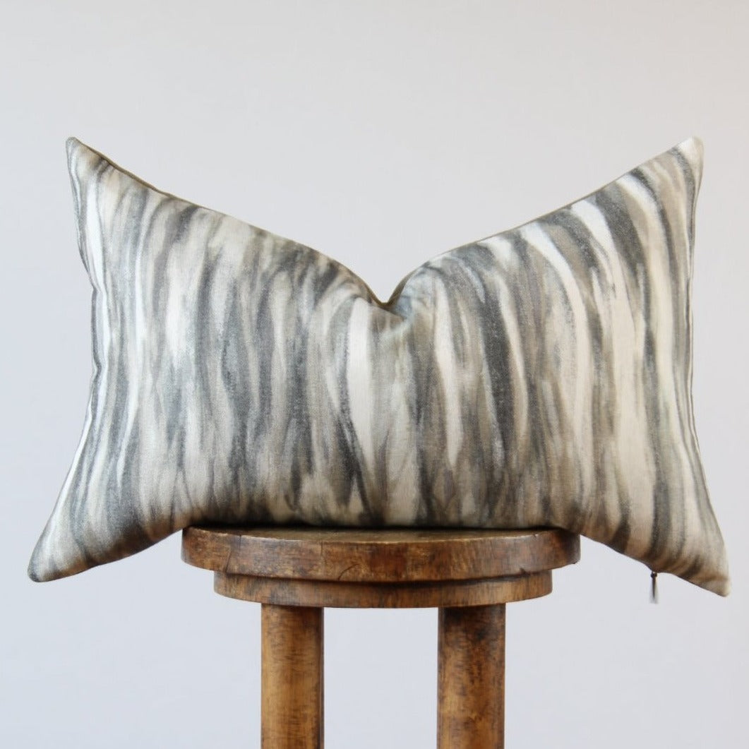 Painted Striations in Green, Grey, Plum Lumbar Pillow 14x22