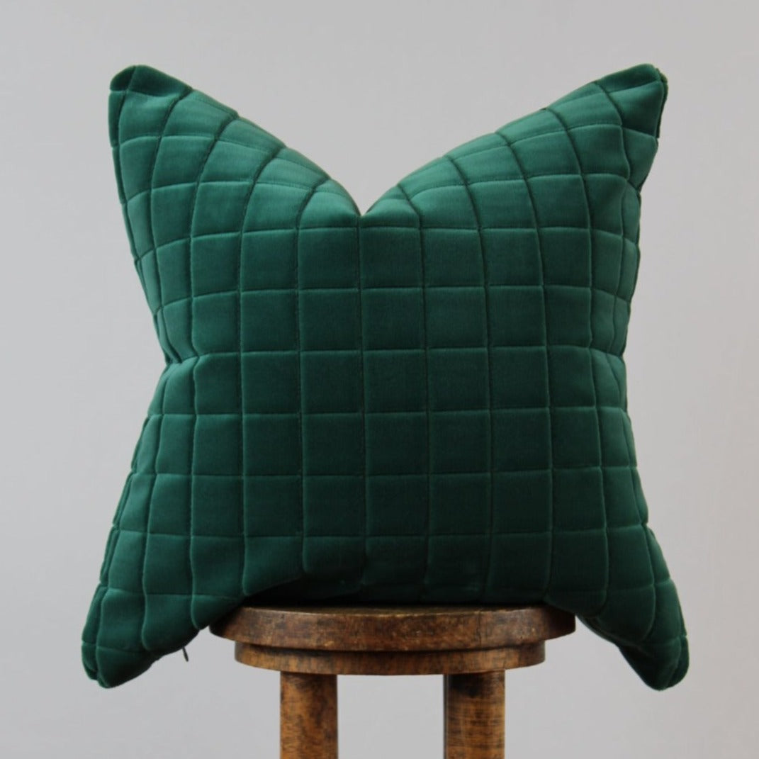 Emerald Green Puff Square Velvet Pillow 22x22