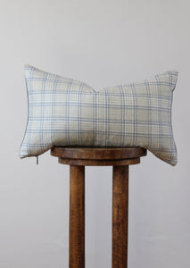 Wool Plaid with Grey, White & Blue Lumbar Pillow 12x20