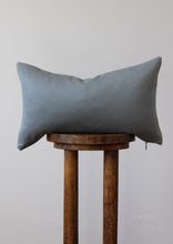 Load image into Gallery viewer, Wool Plaid with Grey, White &amp; Blue Lumbar Pillow 12x20
