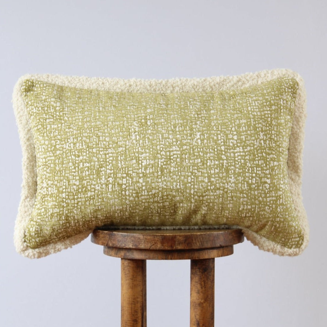 Green & White Chenille with Boucle Flange Lumbar Pillow 14x22