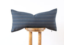 Load image into Gallery viewer, Navy Linen with Blue Stripe Embroidered Pattern Pillow 14x28
