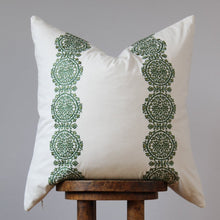 Load image into Gallery viewer, White Cotton with Embroidered Green Floral Medallion Pattern Pillow 22x22
