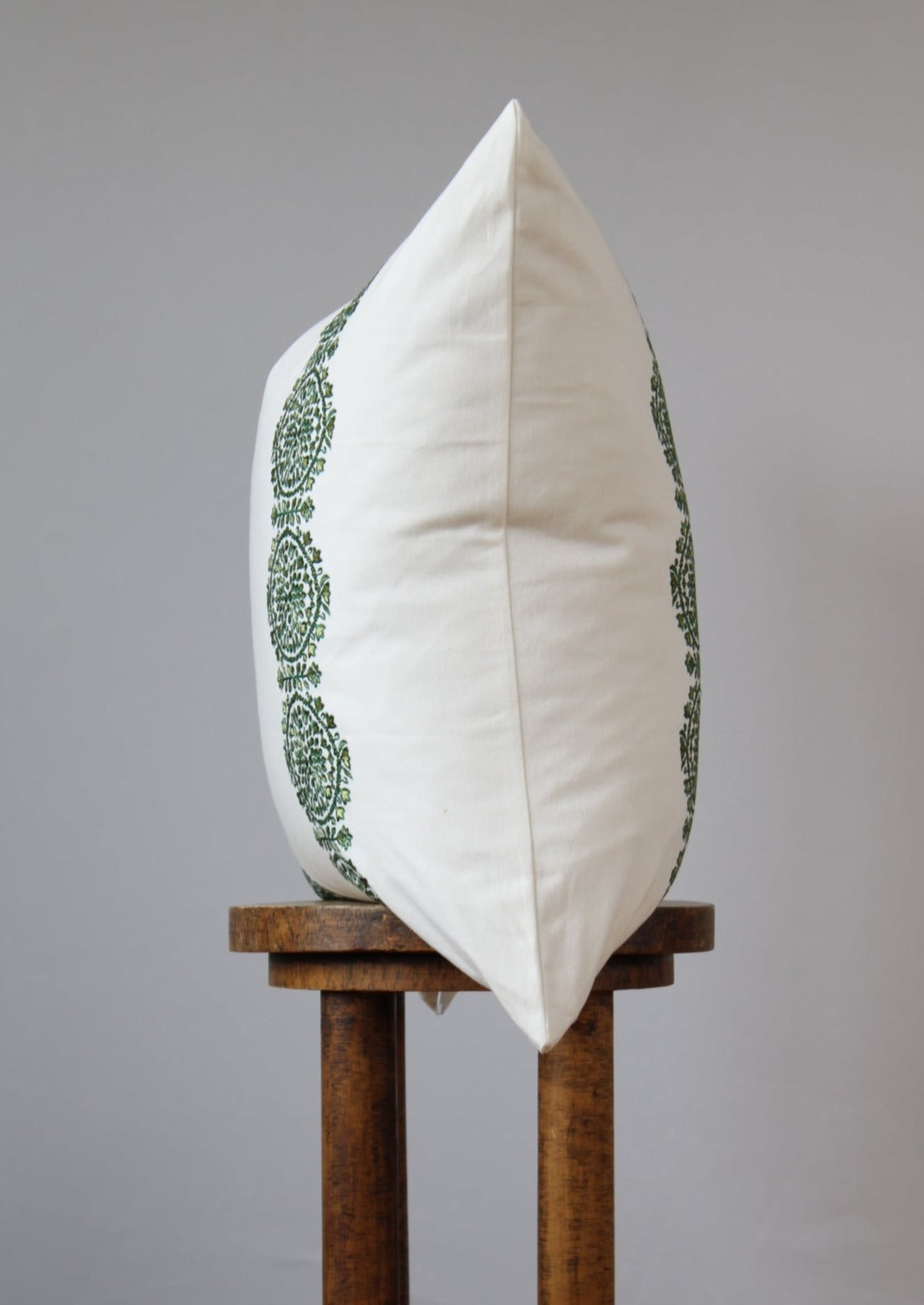 White with Embroidered Green Floral Medallion
