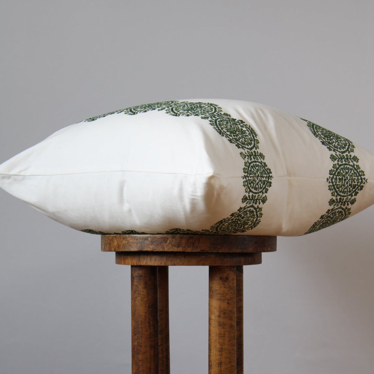 White with Embroidered Green Floral Medallion