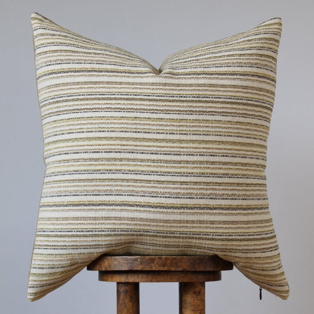 Beige Cotton with Brown, Yellow, Grey Stripes 24x24