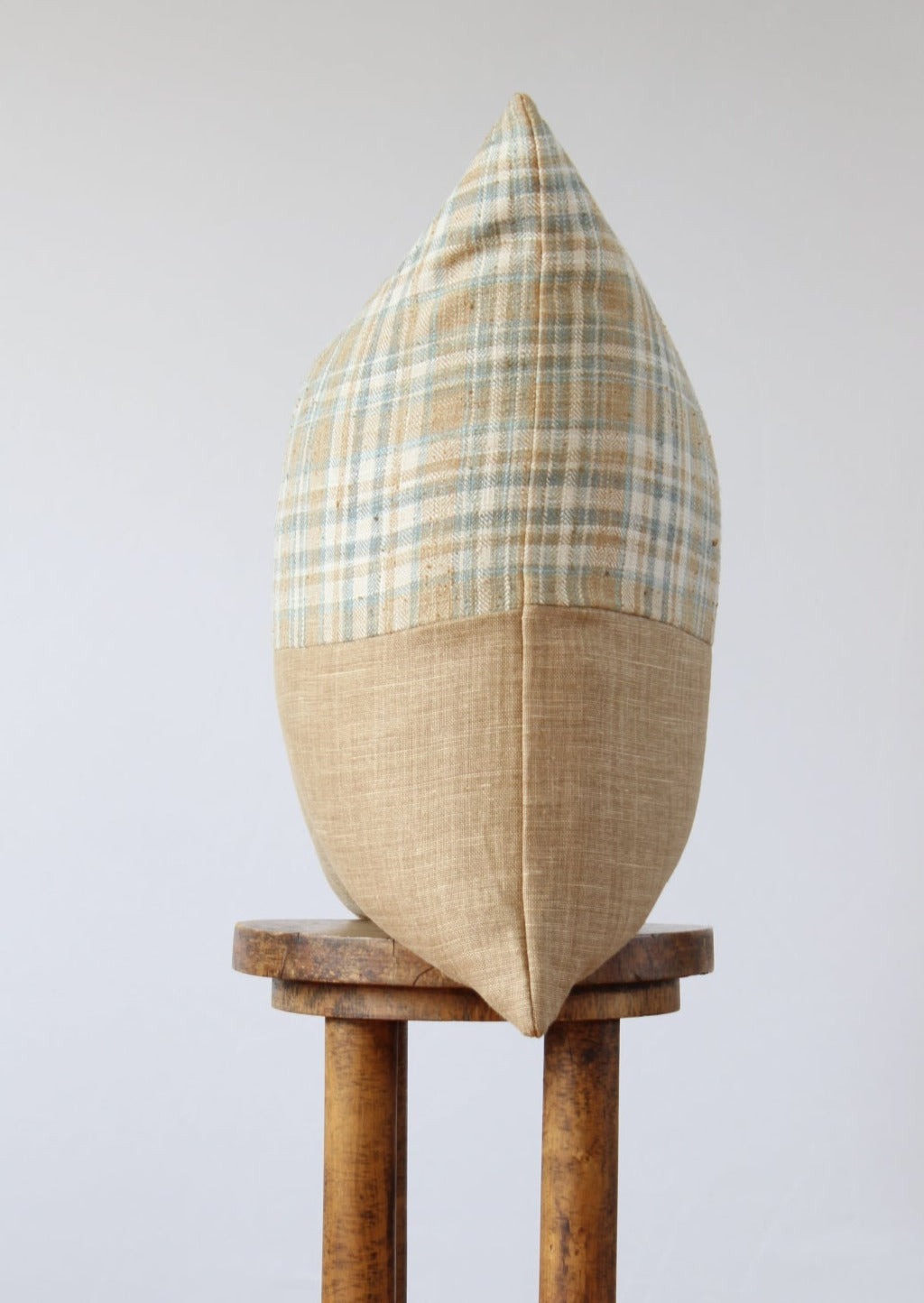 Blue, Gold & Cream Plaid Linen Pillow 22x22