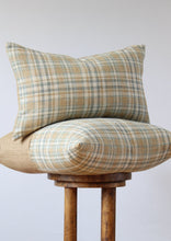 Load image into Gallery viewer, Blue, Gold &amp; Cream Plaid Linen Pillow 22x22
