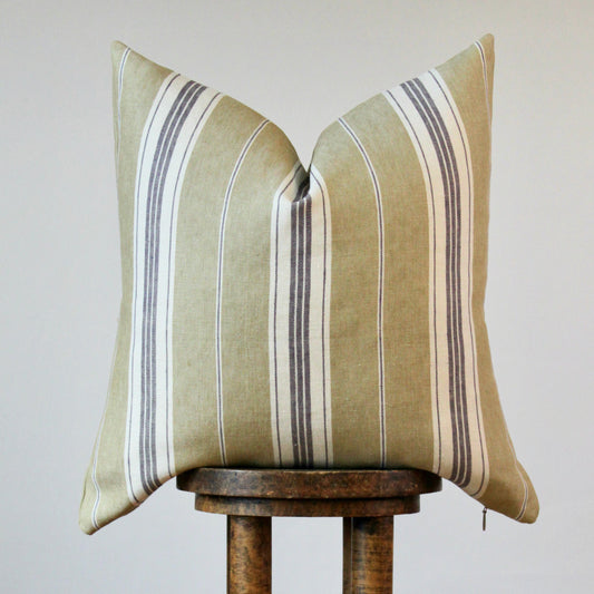 Sunflower with Cream and Violet Woven Stripe Pillow 22x22