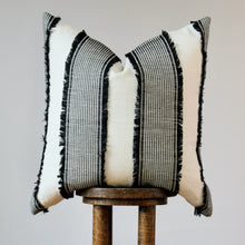Load image into Gallery viewer, White with Black Stripes and Fringe Tassels Pillow 24x24

