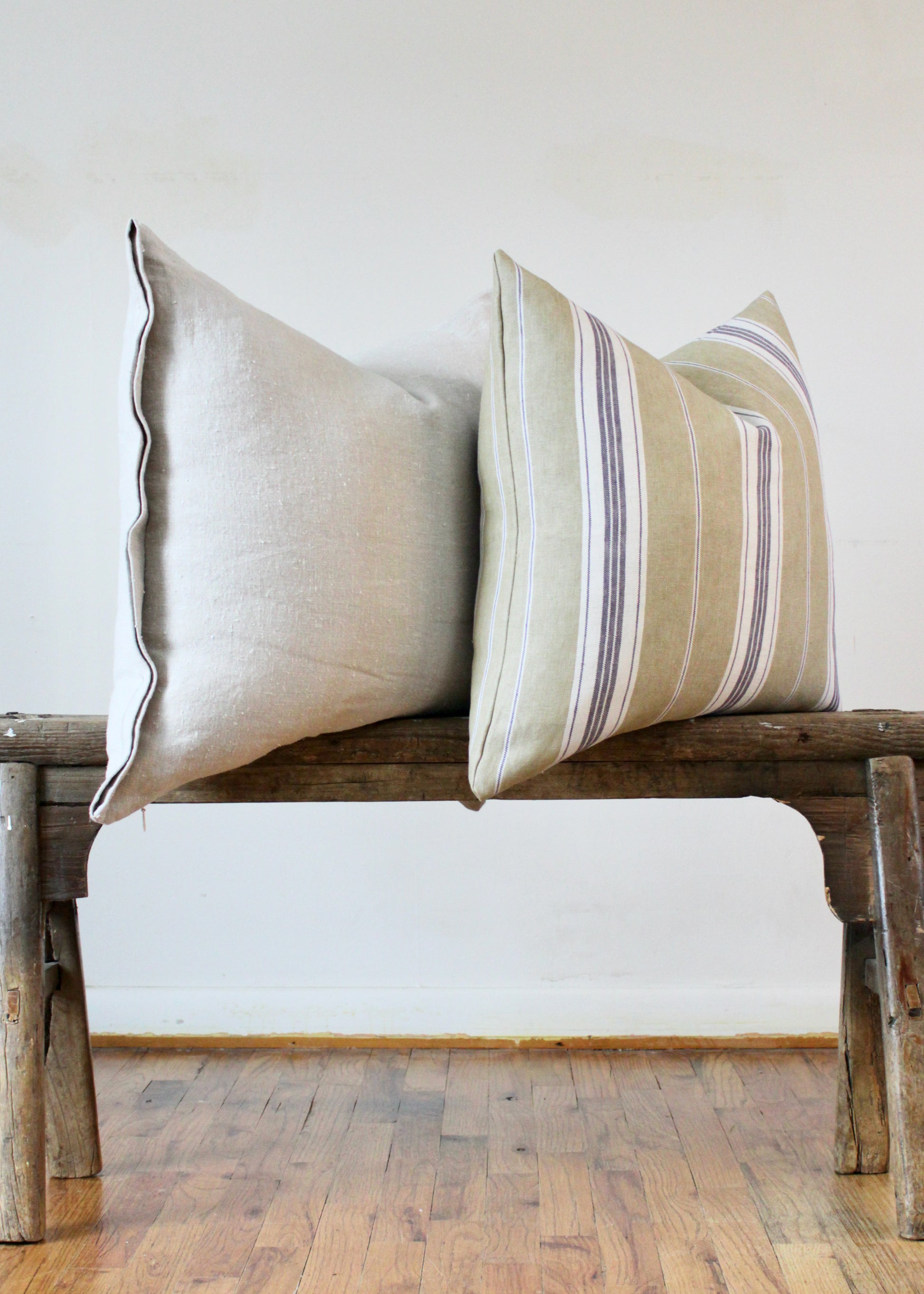 Sunflower with Cream and Violet Woven Stripe Pillow 22x22