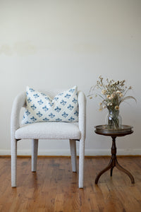 White & Blue French Floral Lumbar Pillow 14x22